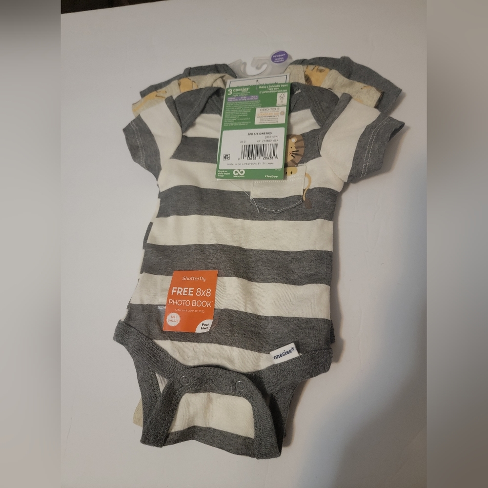Set of 3 Gerber Sustainable Cotton Lion Onesies